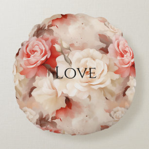 Hübsch Rosa Schwarz Creme Rose Blütenfarben Rundes Kissen
