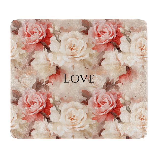 Hübsch Rosa Schwarz Creme Rose Blütenfarben Schneidebrett (Vorderseite)