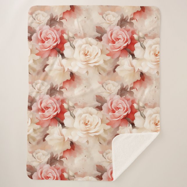 Hübsch Rosa Schwarz Creme Rose Blütenfarben Sherpadecke (Vorderseite)