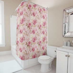 Hübsch rosa Shabby Chic Blumenmuster Duschvorhang