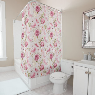 Hübsch rosa Shabby Chic Blumenmuster Duschvorhang