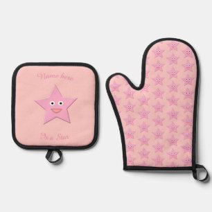 Hübsch rosa Sternchen Ofenhandschuh & Topflappen-Set