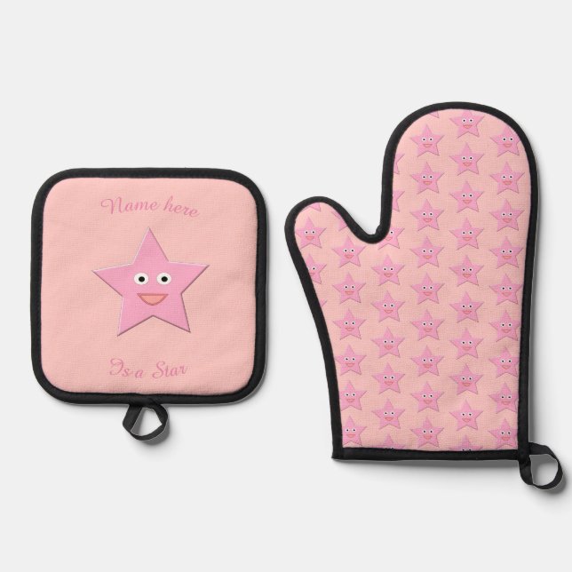 Hübsch rosa Sternchen Ofenhandschuh & Topflappen-Set (Vorderseite)