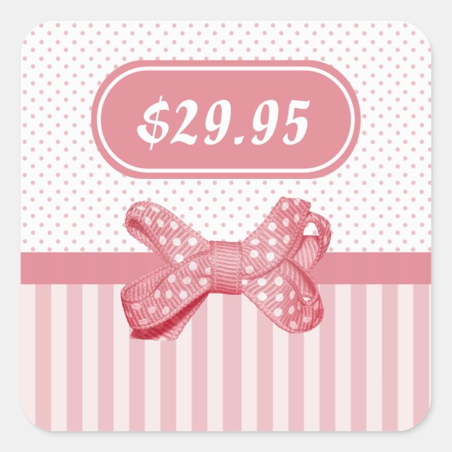 Hübsch rosa Streifen Niedlich Polka Dot Bow Preis  Quadratischer Aufkleber (Vorderseite)
