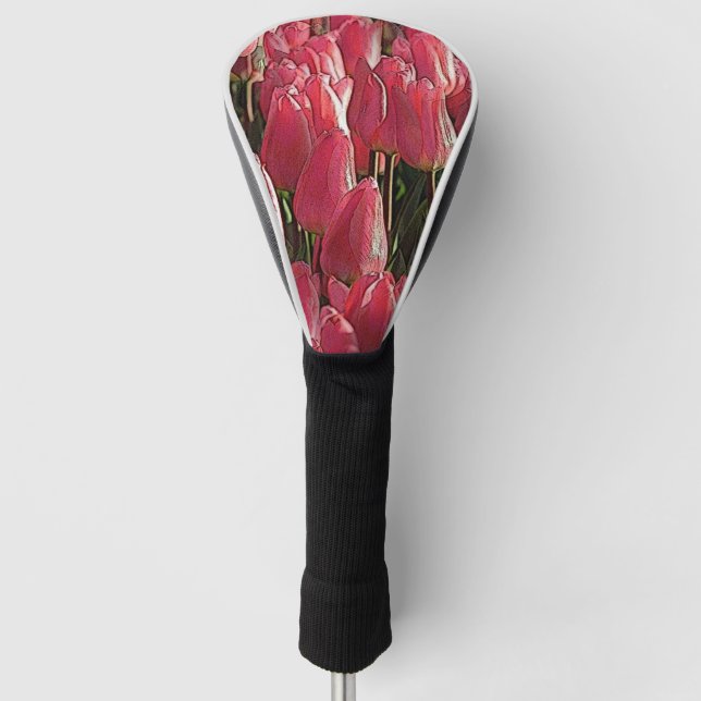 Hübsch-rosa Tulips Golf Headcover (Vorderseite)