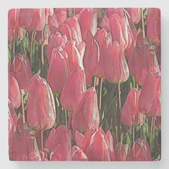 Hübsch-rosa Tulips Steinuntersetzer (Vorderseite)