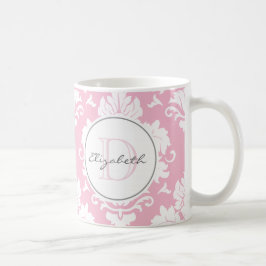 Hübsch rosa Vintage Damaske Mit Monogramm Tasse