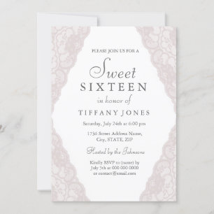 Hübsch rosa Vintage Spitze Sweet 16 Einladung