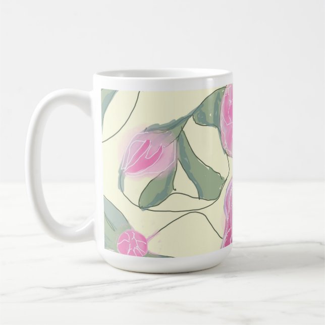 Hübsch rosa Vintages Blumenmuster auf Beige Kaffeetasse (Links)