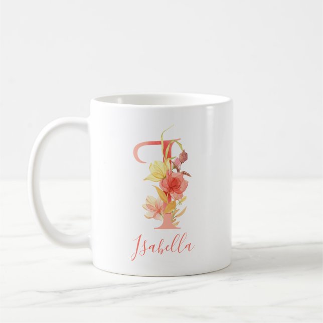 Hübsch rosa Wasserfarbenbuchstabe "I" Kaffeetasse (Links)