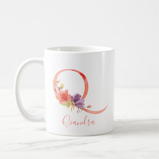 Hübsch rosa Wasserfarbenbuchstabe "Q" Kaffeetasse (Links)