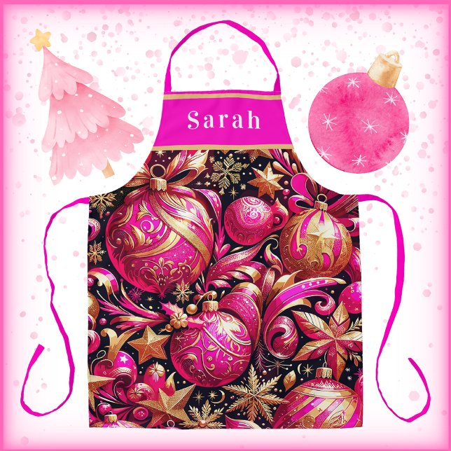 Hübsch Rosa Weihnachtsschmuck Snowflakes Sterne Schürze (Pretty Pink Christmas Ornaments Snowflakes and Stars. Say Happy Holidays in Gorgeous Pink and Gold!)