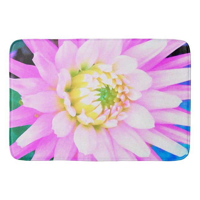 Hübsch rosa, weiß und gelb Kaktus Dahlia Macro Badematte (Vorderseite)