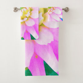 Hübsch rosa, weiß und gelb Kaktus Dahlia Macro Badhandtuch Set