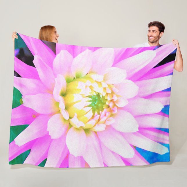 Hübsch rosa, weiß und gelb Kaktus Dahlia Macro Fleecedecke (Beispiel)
