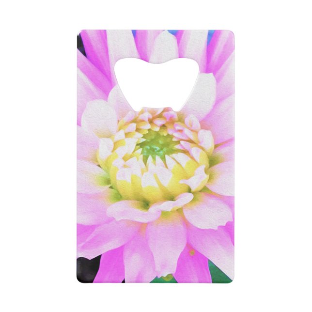 Hübsch rosa, weiß und gelb Kaktus Dahlia Macro Geldbeutel Flaschenöffner (Vorderseite)