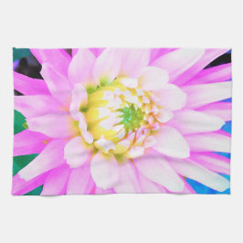 Hübsch rosa, weiß und gelb Kaktus Dahlia Macro Geschirrtuch
