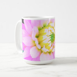 Hübsch rosa, weiß und gelb Kaktus Dahlia Macro Kaffeetasse