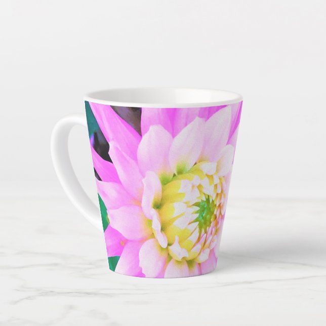 Hübsch rosa, weiß und gelb Kaktus Dahlia Macro Milchtasse (Linke Ecke)