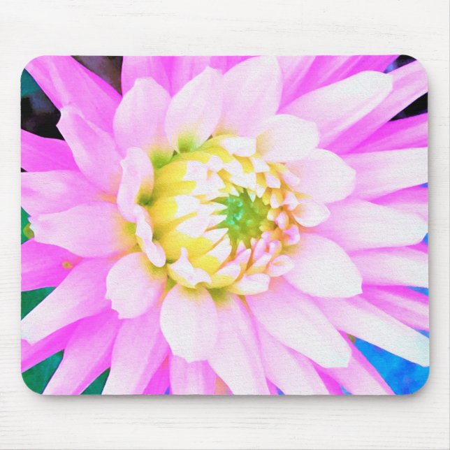Hübsch rosa, weiß und gelb Kaktus Dahlia Macro Mousepad (Vorne)