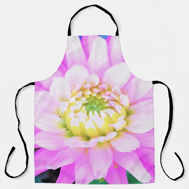 Hübsch rosa, weiß und gelb Kaktus Dahlia Macro Schürze (Vorderseite)