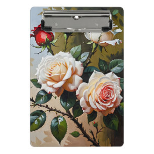 Hübsch rosa weiß und rote Rosen Ölmalerei Mini Klemmbrett