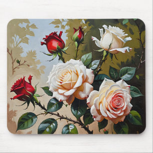 Hübsch rosa weiß und rote Rosen Ölmalerei Mousepad