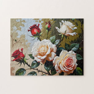 Hübsch rosa weiß und rote Rosen Ölmalerei Puzzle