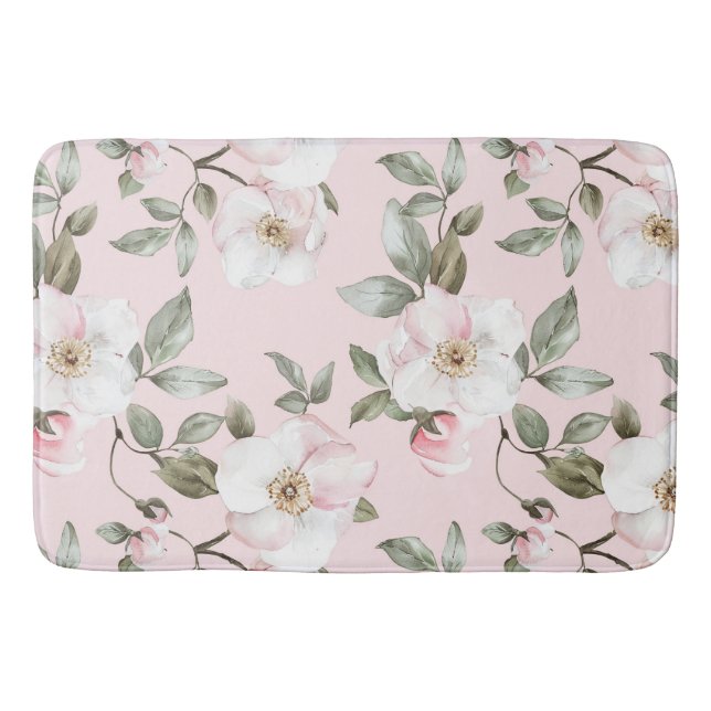 Hübsch rosa weiße Blume Badematte (Vorderseite)