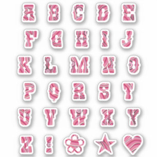 Hübsch rosa Wirbel Trendy Initials Alphabet Letter Aufkleber