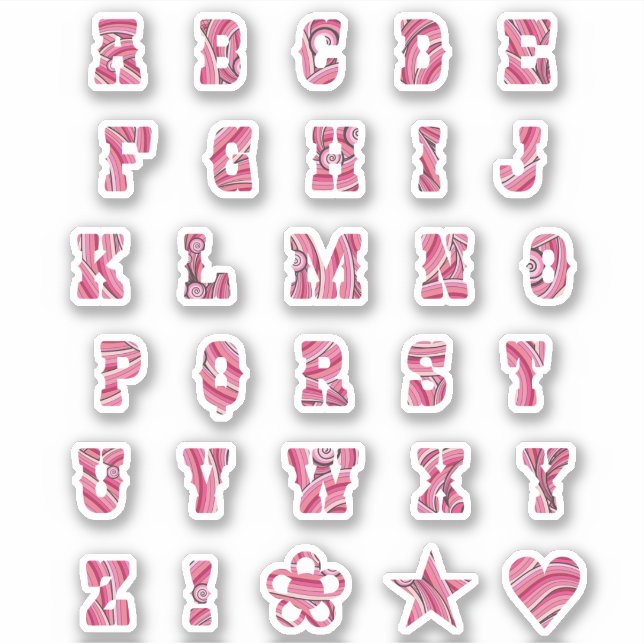 Hübsch rosa Wirbel Trendy Initials Alphabet Letter Aufkleber (Vorderseite)
