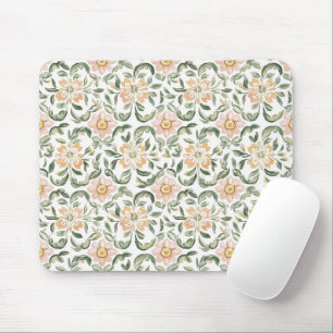 Hübsch rosafarbenes Rosa Grün Blätter Floral Mousepad