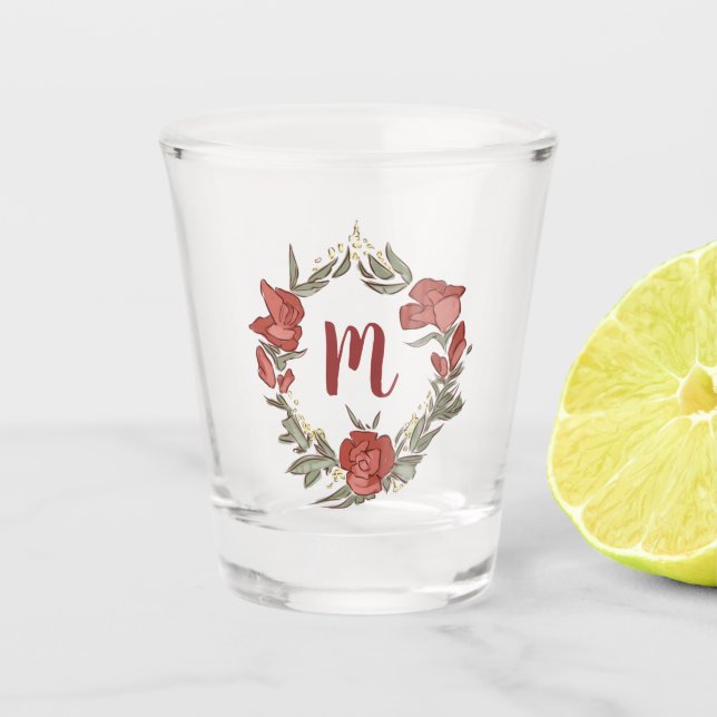 Hübsch Rosenknospe Blossom Wreath Modern Monogram Schnapsglas (Vorderseite)