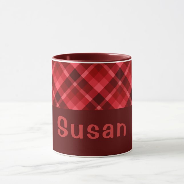 Hübsch Ruby Red Kariert Monogram 11 oz Kaffeemasch Tasse (Zentrum)
