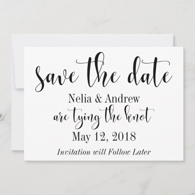 Hübsch Schwarz auf Weiße Typografie Save the Date  (Vorderseite)