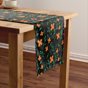 Hübsch Schwarz-Orange-Aquarellfarben-Blume Kurzer Tischläufer