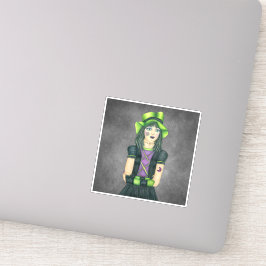 Hübsch Spooky Halloween Girl Green Hat Tattoo Grau Aufkleber