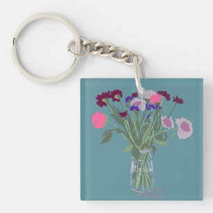 Hübsch Sweet Boho Wildblumen +Individuelle Name Schlüsselanhänger
