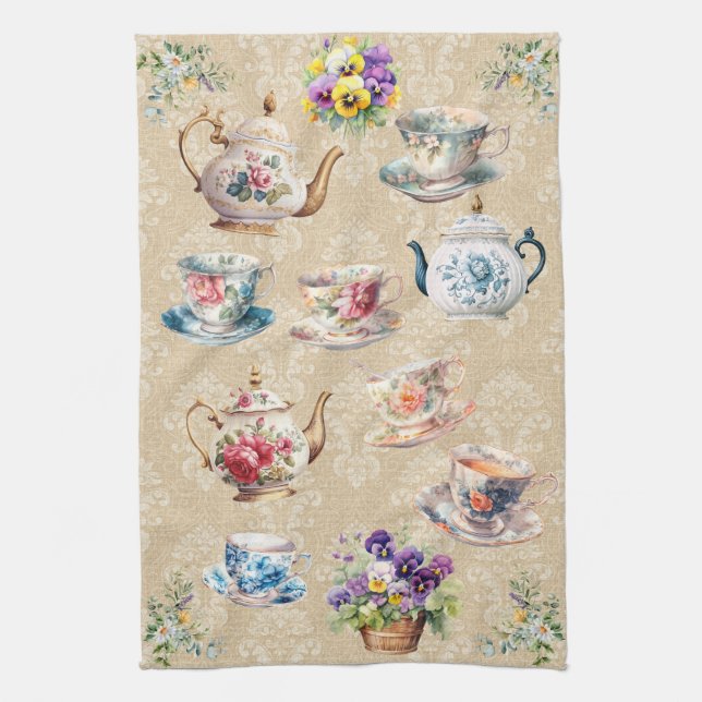 Hübsch Teacup Teekessel Handtuch Damask Blumenkohl (Vertikal)