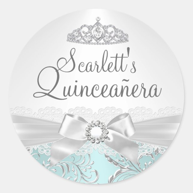 Hübsch Tiara & Bow Aquamarin Quinceanera Sticker (Vorderseite)