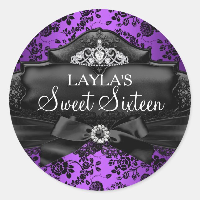 Hübsch Tiara & Bow Lila Sweet 16 Sticker (Vorderseite)