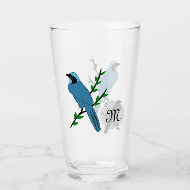 Hübsch-Türkis-Jay-Bird-Monogramm Glas (Vorderseite)