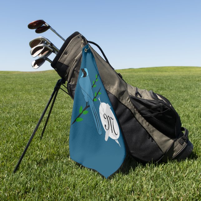 Hübsch-Türkis-Jay-Bird-Monogramm Golfhandtuch (Gras)