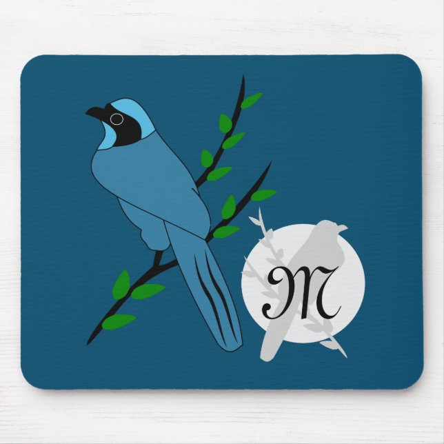 Hübsch-Türkis-Jay-Bird-Monogramm Mousepad (Vorne)