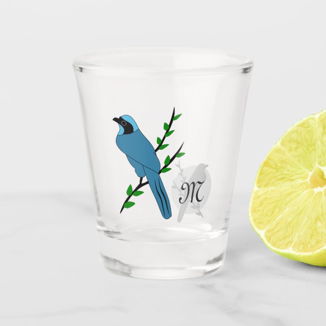 Hübsch-Türkis-Jay-Bird-Monogramm Schnapsglas (Vorderseite)