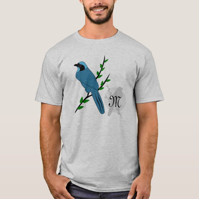 Hübsch-Türkis-Jay-Bird-Monogramm T-Shirt (Vorderseite)