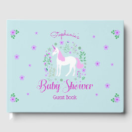 Hübsch Unicorn Pink Aqua Baby Dusche Personalisier Gästebuch