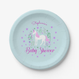 Hübsch Unicorn Pink Aqua Baby Dusche Personalisier Pappteller