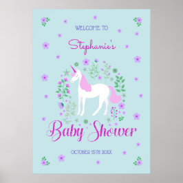 Hübsch Unicorn Pink Aqua Baby Dusche Personalisier Poster