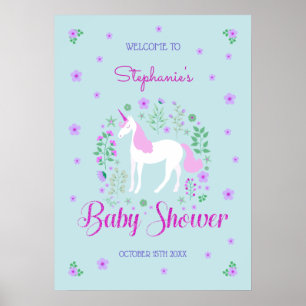 Hübsch Unicorn Pink Aqua Baby Dusche Personalisier Poster